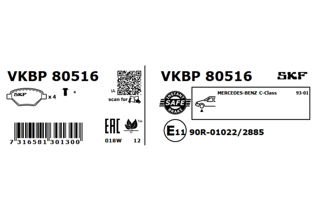 VKBP 80516 SKF Комплект тормозных колодок, дисковый тормоз (фото 2)