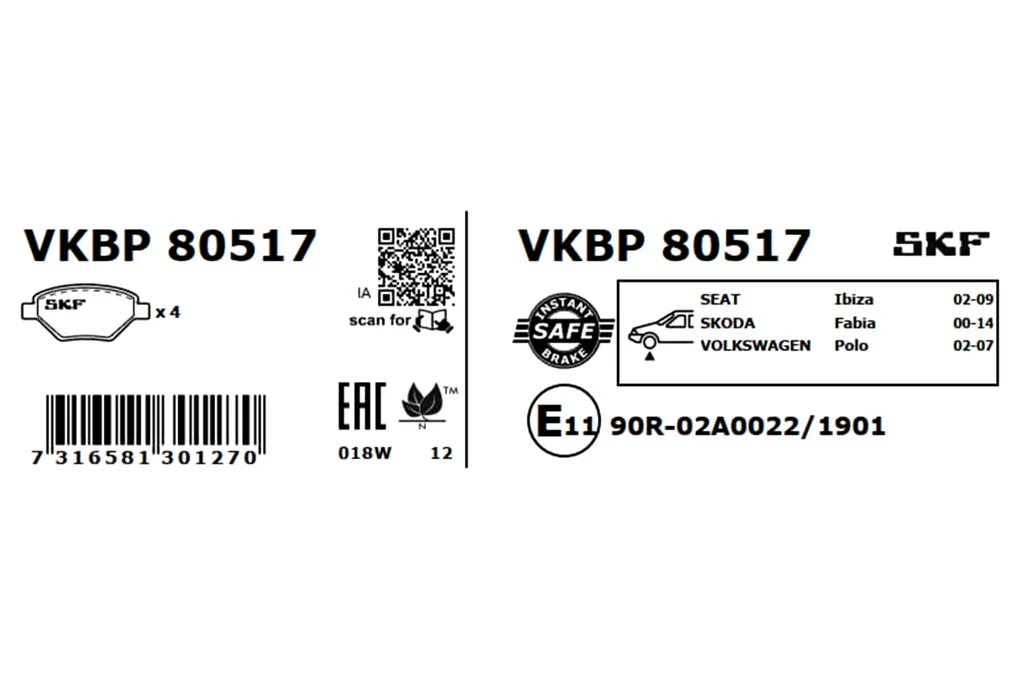 VKBP 80517 SKF Комплект тормозных колодок, дисковый тормоз (фото 3)