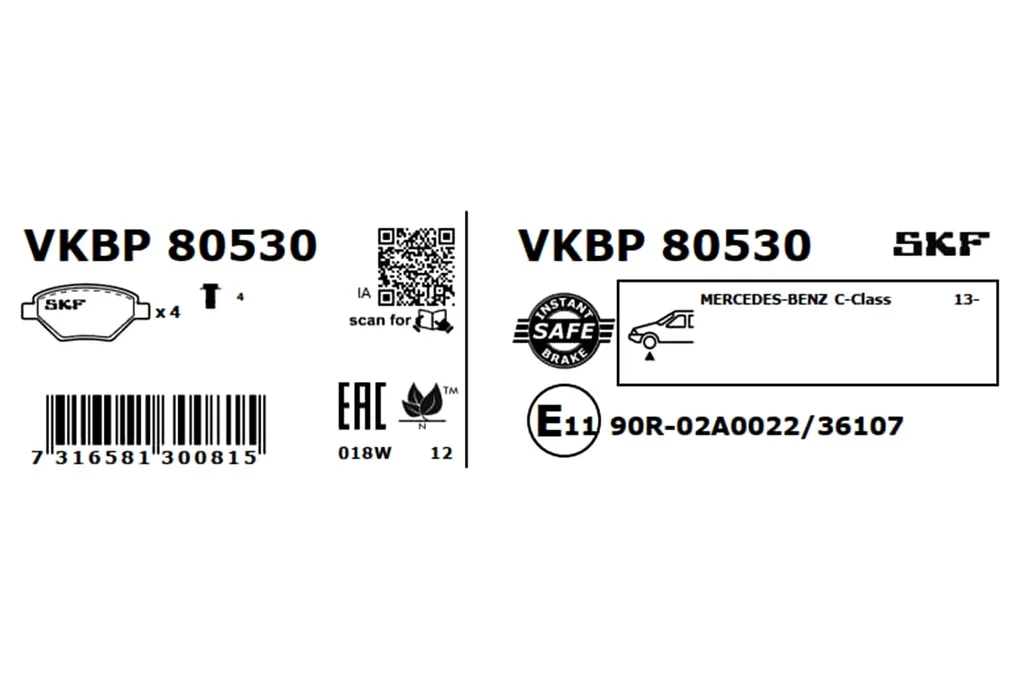 VKBP 80530 SKF Комплект тормозных колодок, дисковый тормоз (фото 2)