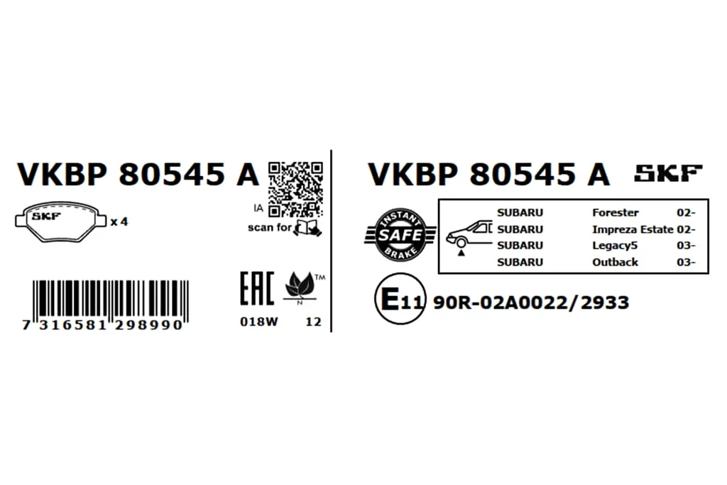 VKBP 80545 A SKF Комплект тормозных колодок, дисковый тормоз (фото 2)