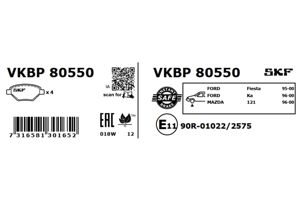 VKBP 80550 SKF Комплект тормозных колодок, дисковый тормоз (фото 4)