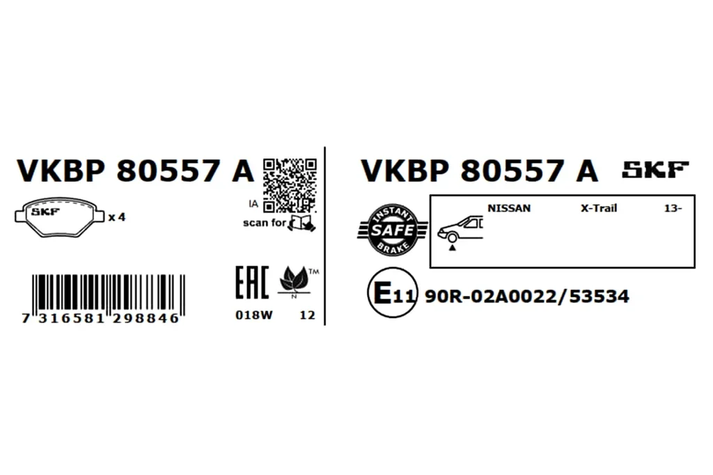VKBP 80557 A SKF Комплект тормозных колодок, дисковый тормоз (фото 3)
