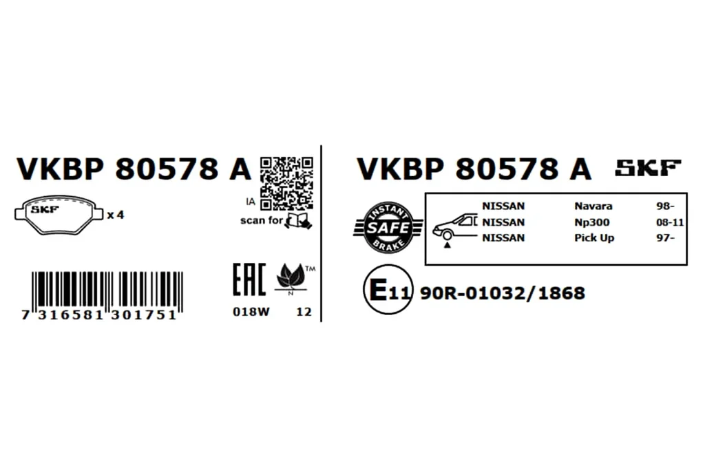 VKBP 80578 A SKF Комплект тормозных колодок, дисковый тормоз (фото 7)