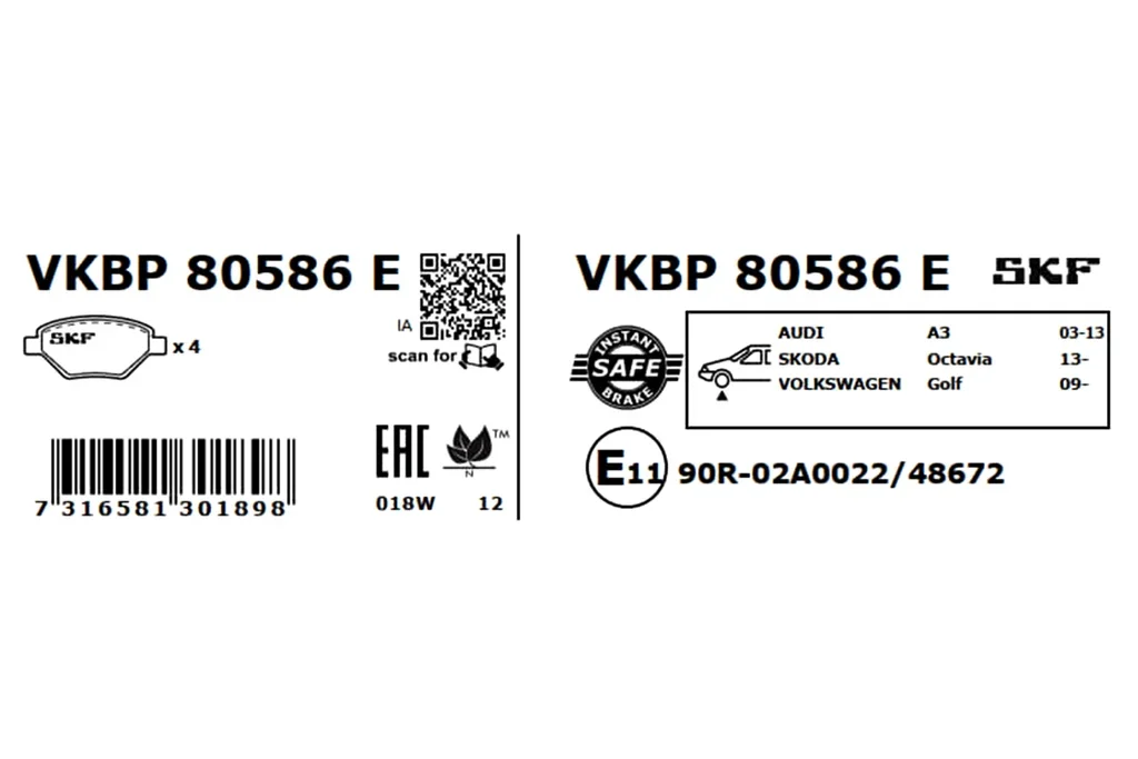 VKBP 80586 E SKF Комплект тормозных колодок, дисковый тормоз (фото 2)