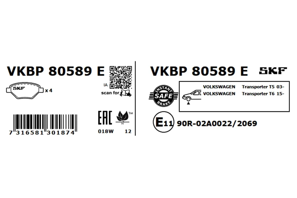 VKBP 80589 E SKF Комплект тормозных колодок, дисковый тормоз (фото 2)