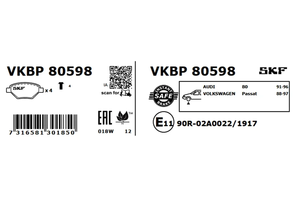 VKBP 80598 SKF Комплект тормозных колодок, дисковый тормоз (фото 4)