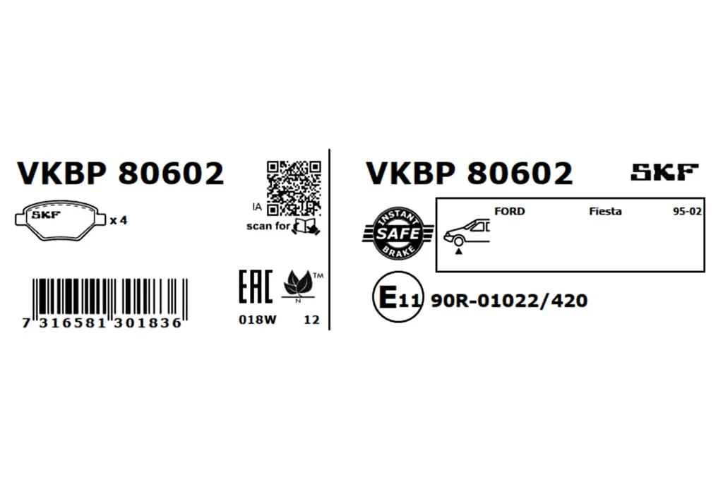 VKBP 80602 SKF Комплект тормозных колодок, дисковый тормоз (фото 3)