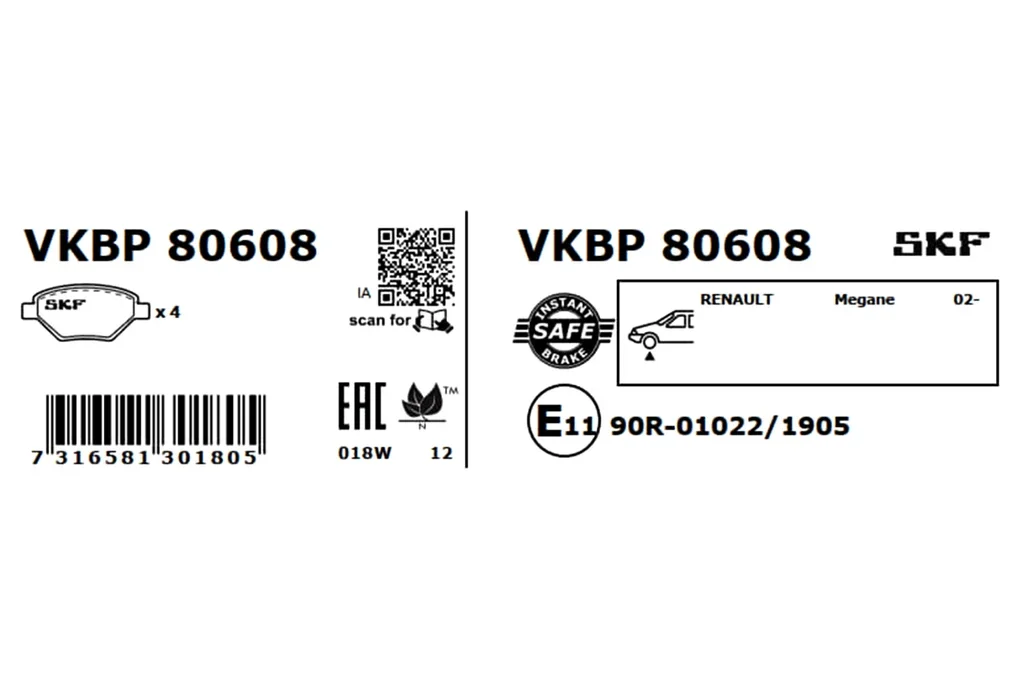 VKBP 80608 SKF Комплект тормозных колодок, дисковый тормоз (фото 3)