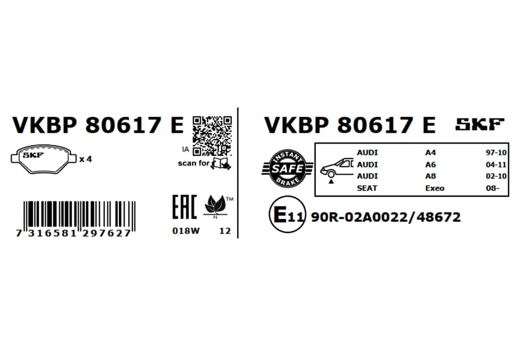 VKBP 80617 E SKF Комплект тормозных колодок, дисковый тормоз (фото 7)