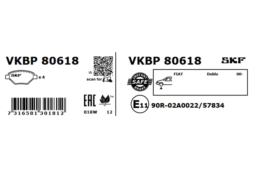 VKBP 80618 SKF Комплект тормозных колодок, дисковый тормоз (фото 3)