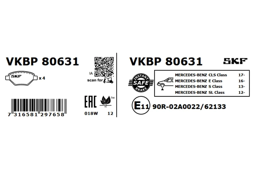 VKBP 80631 SKF Комплект тормозных колодок, дисковый тормоз (фото 2)