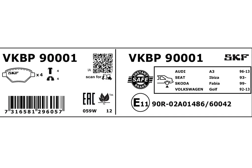 VKBP 90001 SKF Комплект тормозных колодок, дисковый тормоз (фото 4)