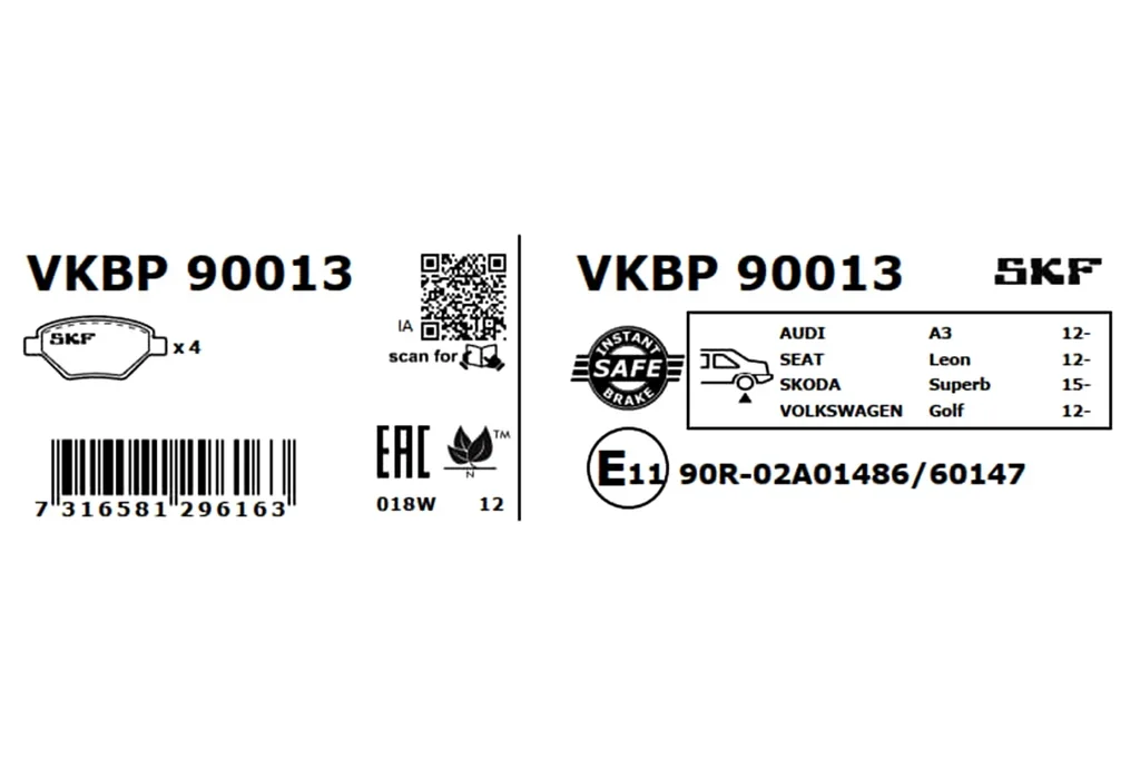 VKBP 90013 SKF Комплект тормозных колодок, дисковый тормоз (фото 6)