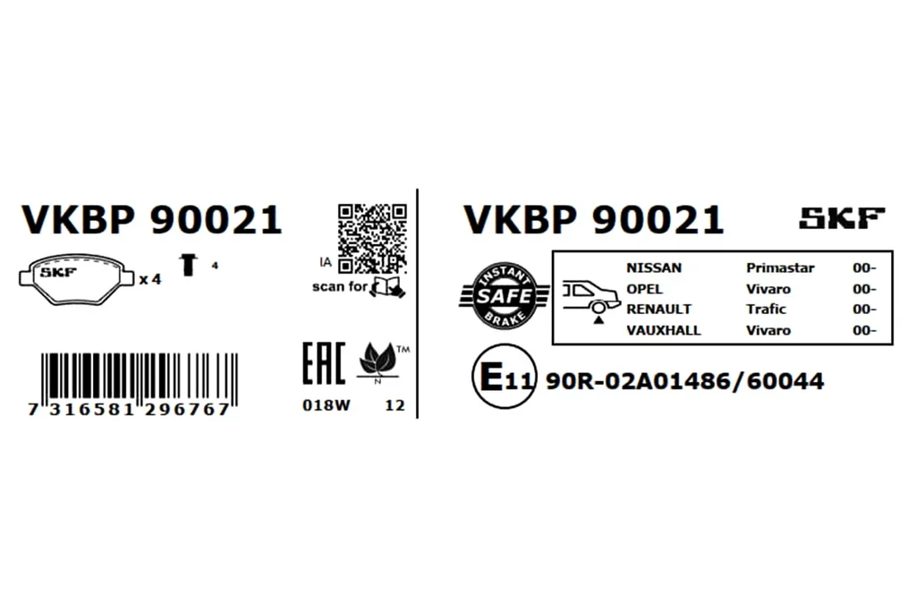 VKBP 90021 SKF Комплект тормозных колодок, дисковый тормоз (фото 2)