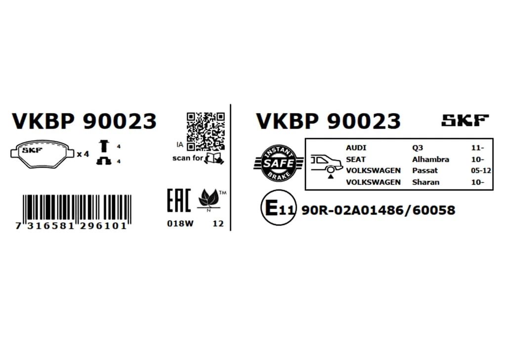 VKBP 90023 SKF Комплект тормозных колодок, дисковый тормоз (фото 3)