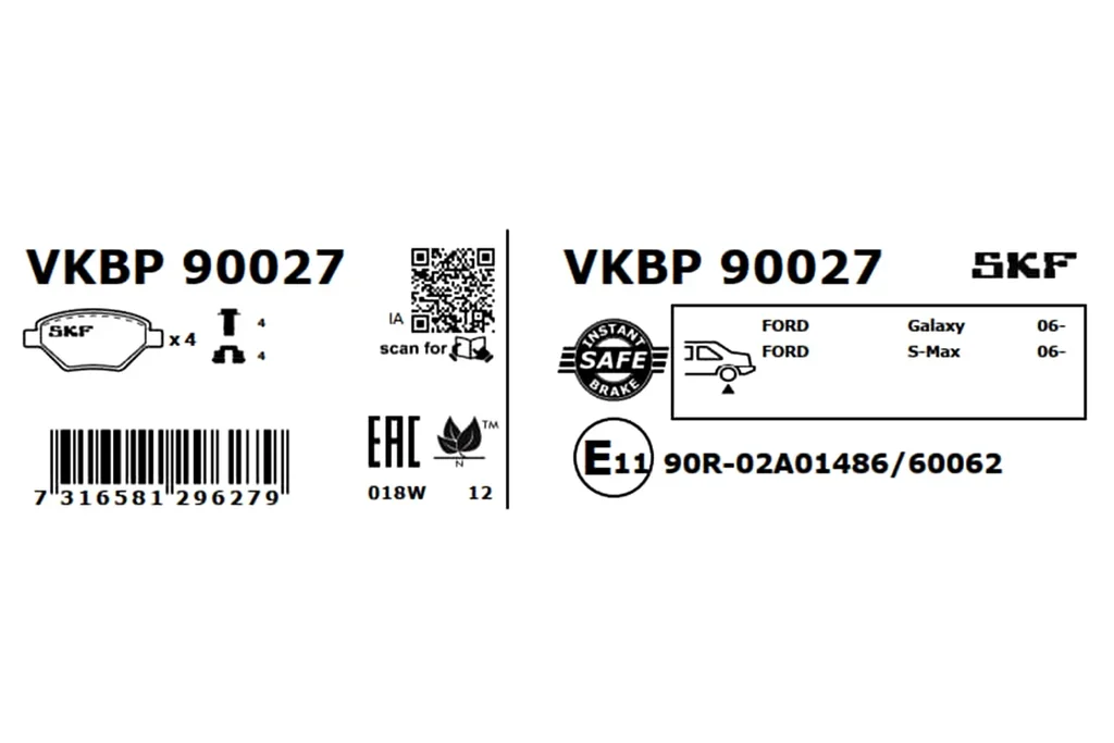 VKBP 90027 SKF Комплект тормозных колодок, дисковый тормоз (фото 2)