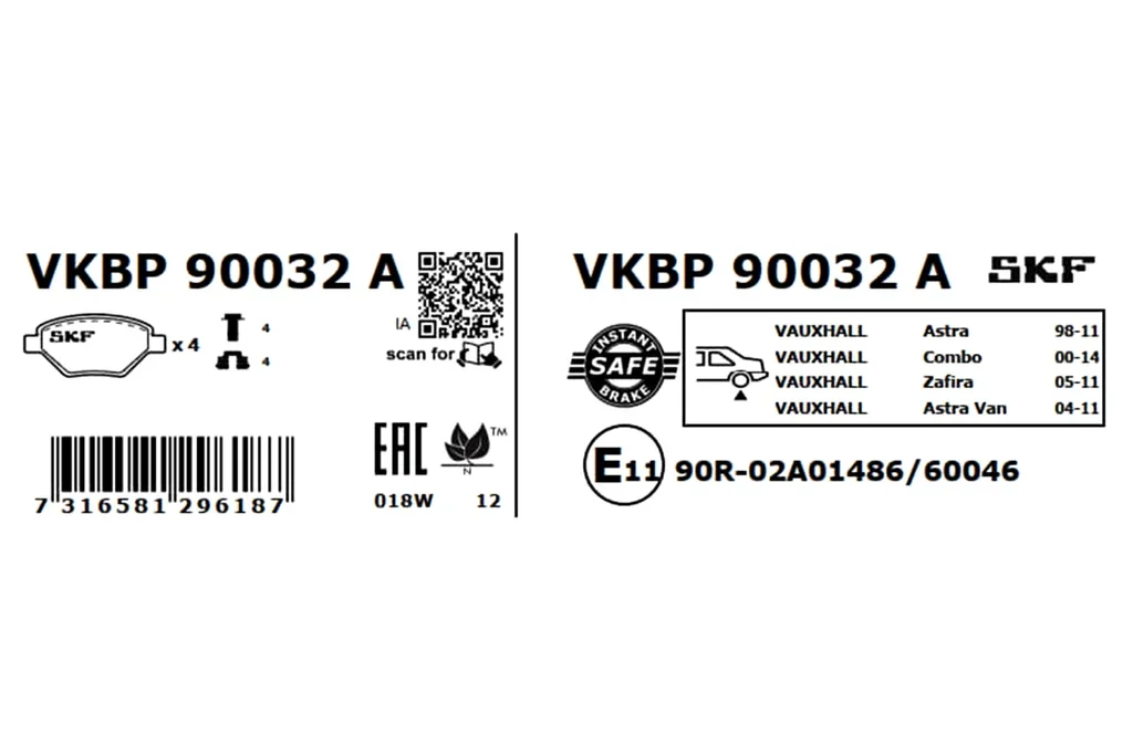 VKBP 90032 A SKF Комплект тормозных колодок, дисковый тормоз (фото 7)