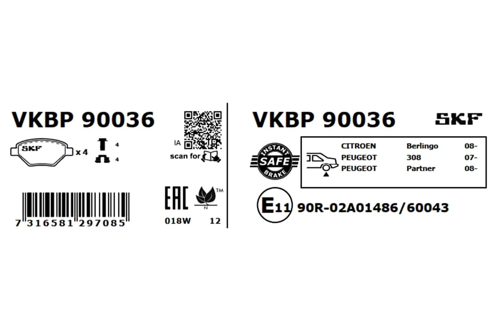 VKBP 90036 SKF Комплект тормозных колодок, дисковый тормоз (фото 2)
