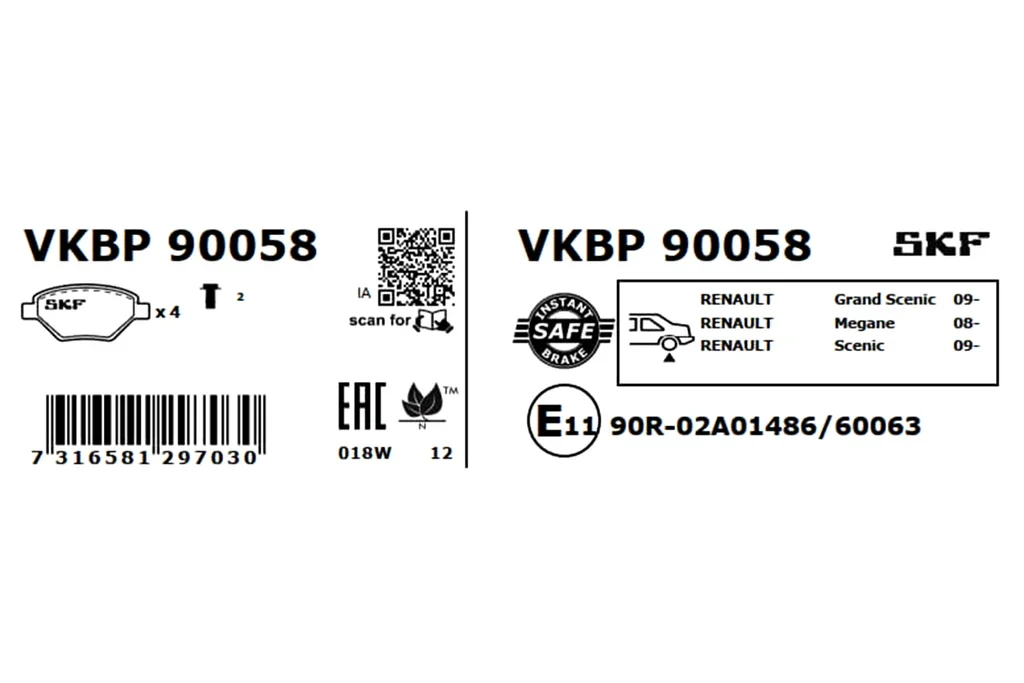 VKBP 90058 SKF Комплект тормозных колодок, дисковый тормоз (фото 2)