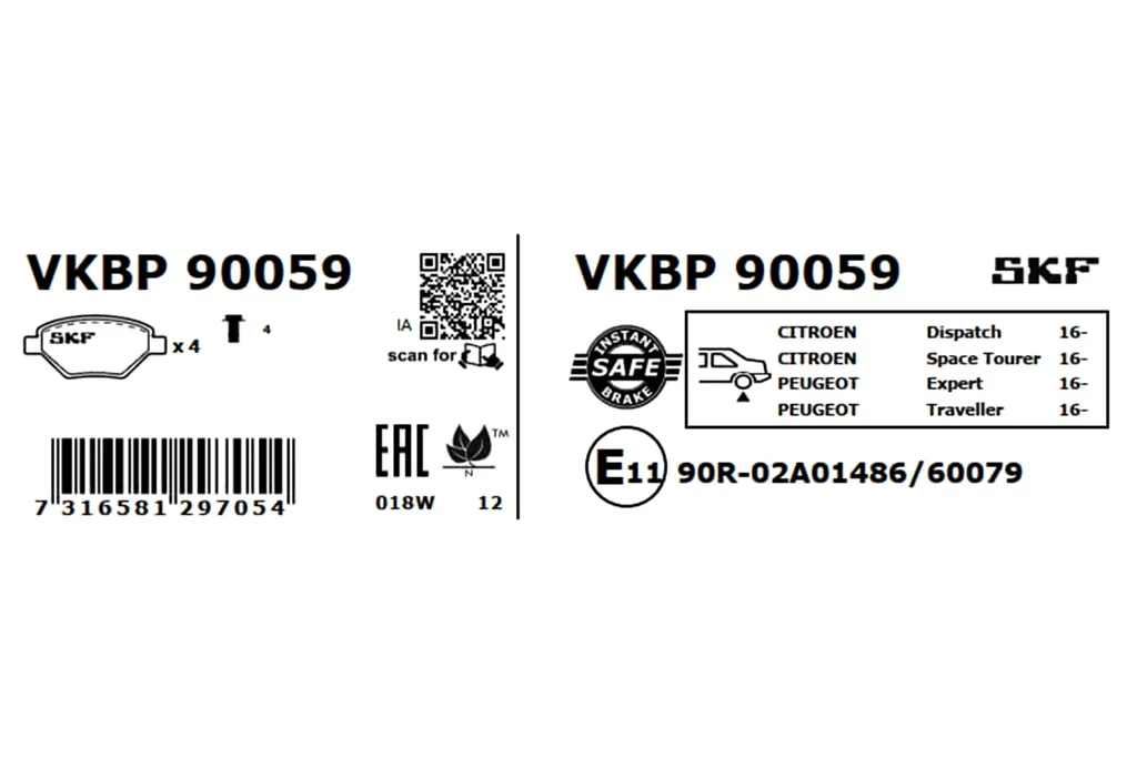 VKBP 90059 SKF Комплект тормозных колодок, дисковый тормоз (фото 3)