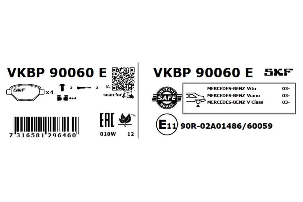 VKBP 90060 E SKF Комплект тормозных колодок, дисковый тормоз (фото 3)