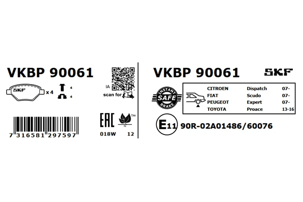 VKBP 90061 SKF Комплект тормозных колодок, дисковый тормоз (фото 7)