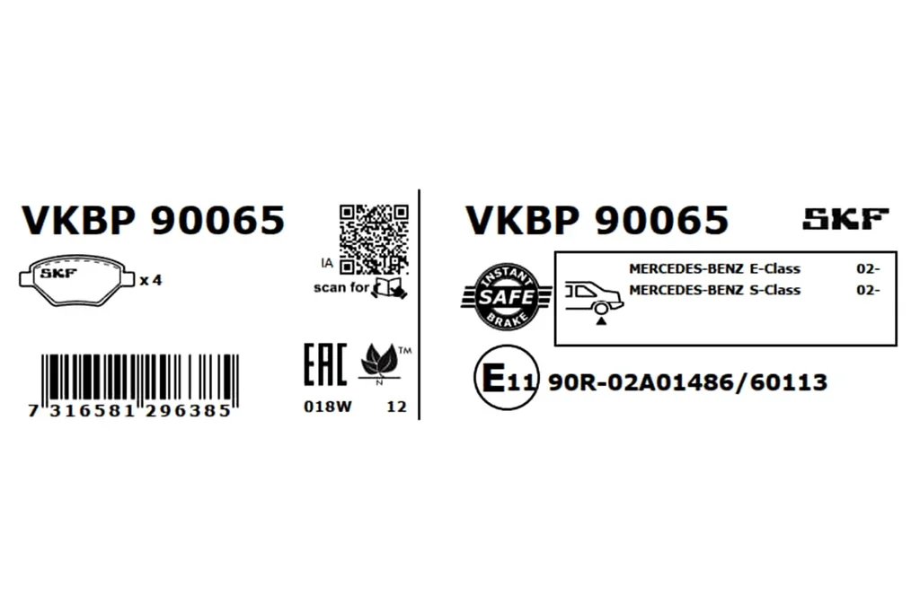 VKBP 90065 SKF Комплект тормозных колодок, дисковый тормоз (фото 2)