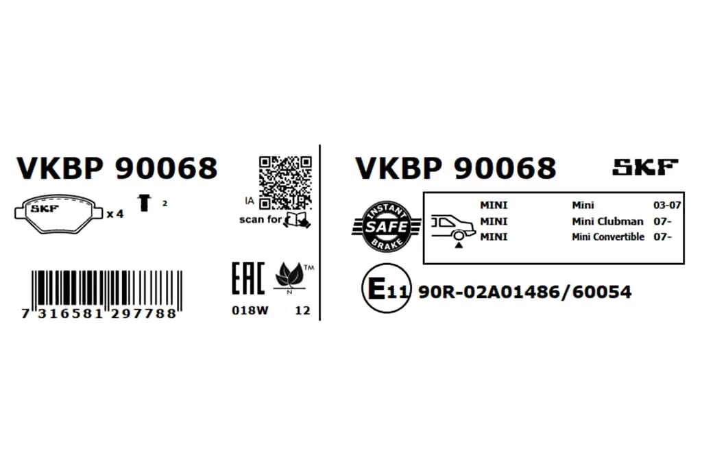 VKBP 90068 SKF Комплект тормозных колодок, дисковый тормоз (фото 6)