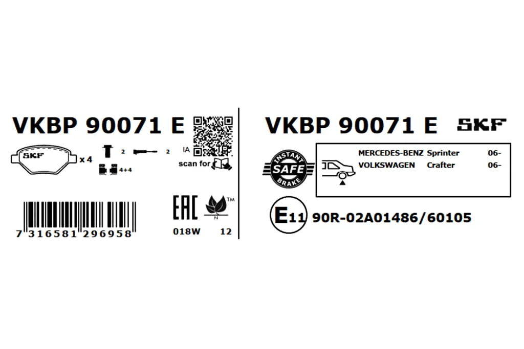 VKBP 90071 E SKF Комплект тормозных колодок, дисковый тормоз (фото 3)