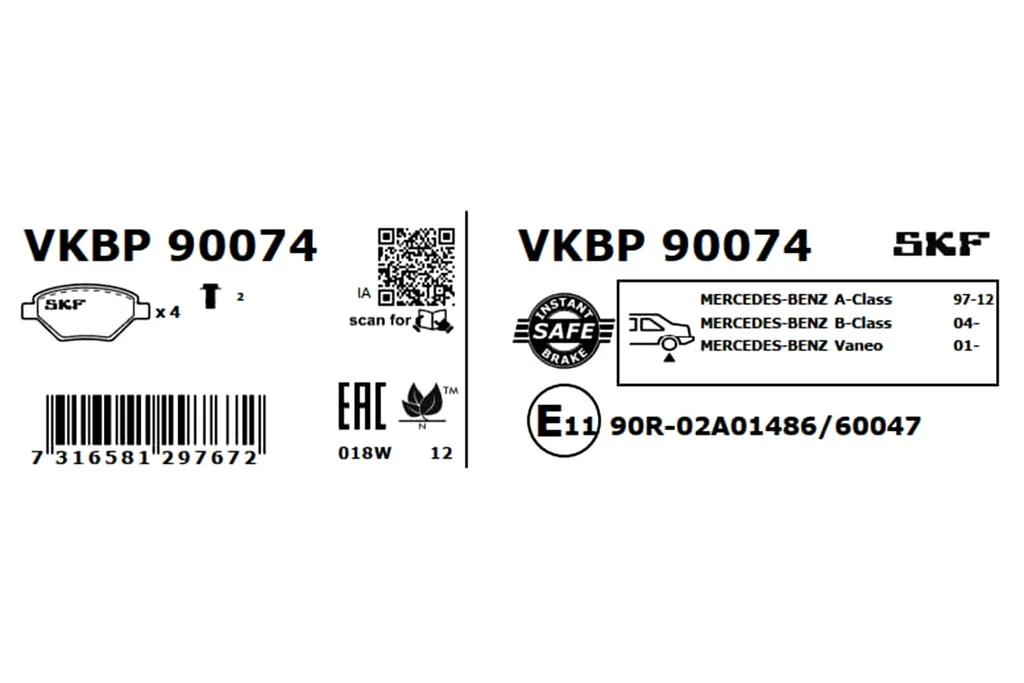 VKBP 90074 SKF Комплект тормозных колодок, дисковый тормоз (фото 6)