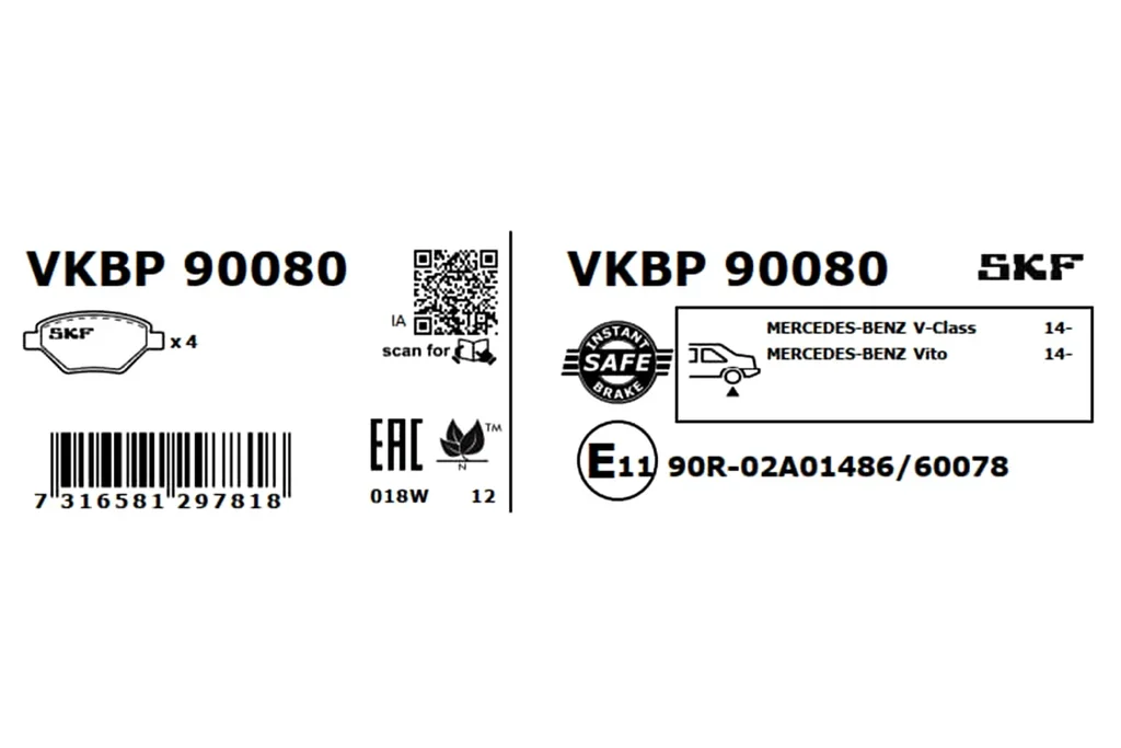 VKBP 90080 SKF Комплект тормозных колодок, дисковый тормоз (фото 7)