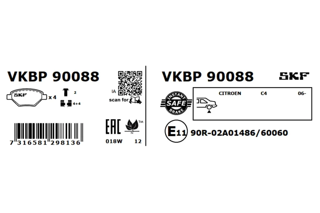 VKBP 90088 SKF Комплект тормозных колодок, дисковый тормоз (фото 3)
