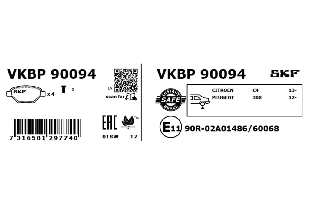 VKBP 90094 SKF Комплект тормозных колодок, дисковый тормоз (фото 5)