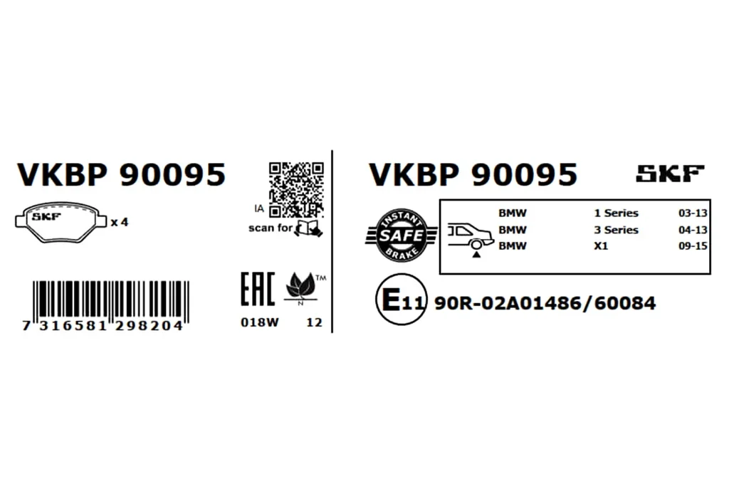 VKBP 90095 SKF Комплект тормозных колодок, дисковый тормоз (фото 3)
