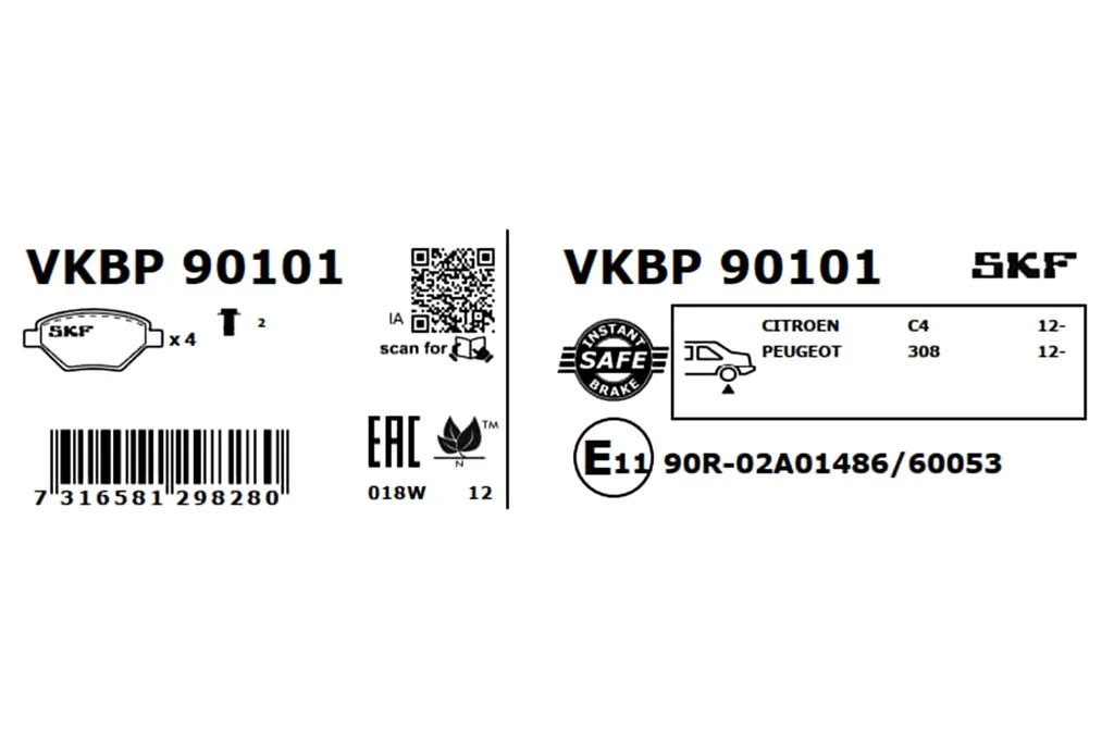 VKBP 90101 SKF Комплект тормозных колодок, дисковый тормоз (фото 2)