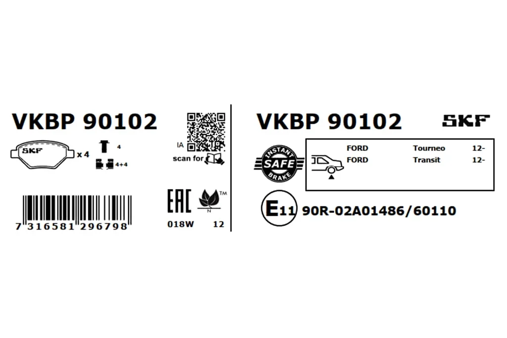 VKBP 90102 SKF Комплект тормозных колодок, дисковый тормоз (фото 2)