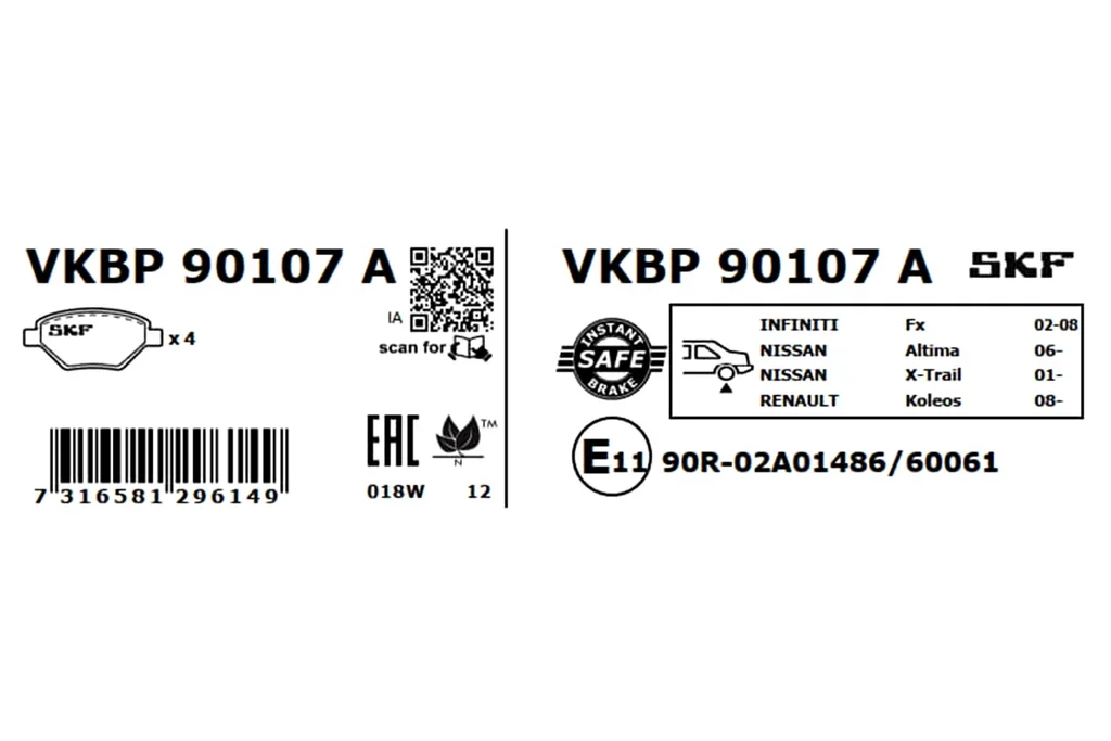VKBP 90107 A SKF Комплект тормозных колодок, дисковый тормоз (фото 7)