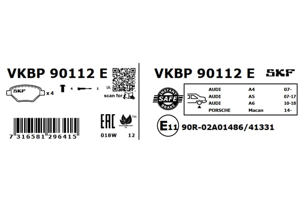 VKBP 90112 E SKF Комплект тормозных колодок, дисковый тормоз (фото 6)