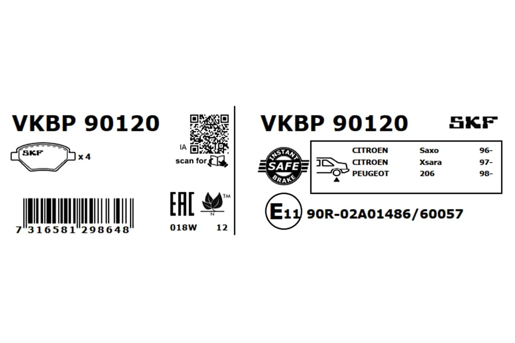 VKBP 90120 SKF Комплект тормозных колодок, дисковый тормоз (фото 3)