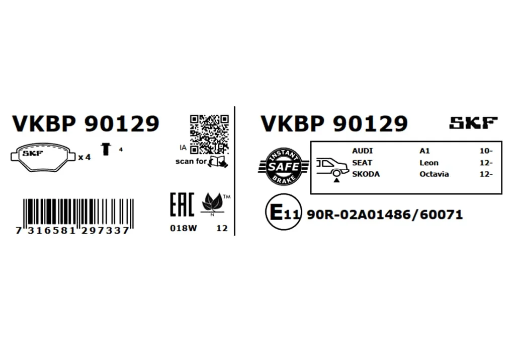 VKBP 90129 SKF Комплект тормозных колодок, дисковый тормоз (фото 2)