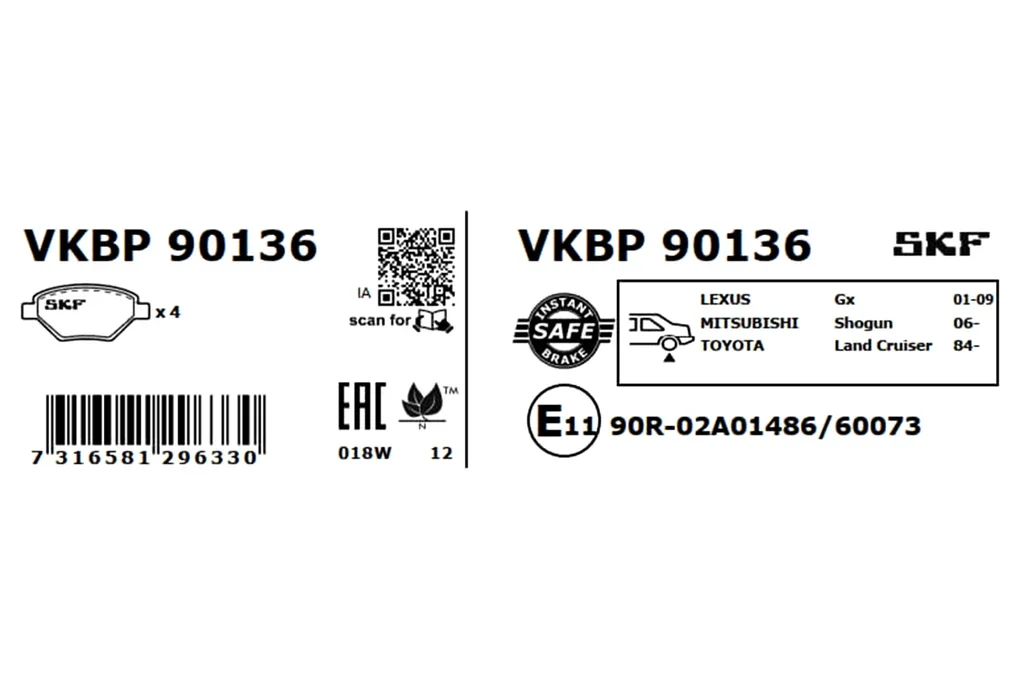 VKBP 90136 SKF Комплект тормозных колодок, дисковый тормоз (фото 2)