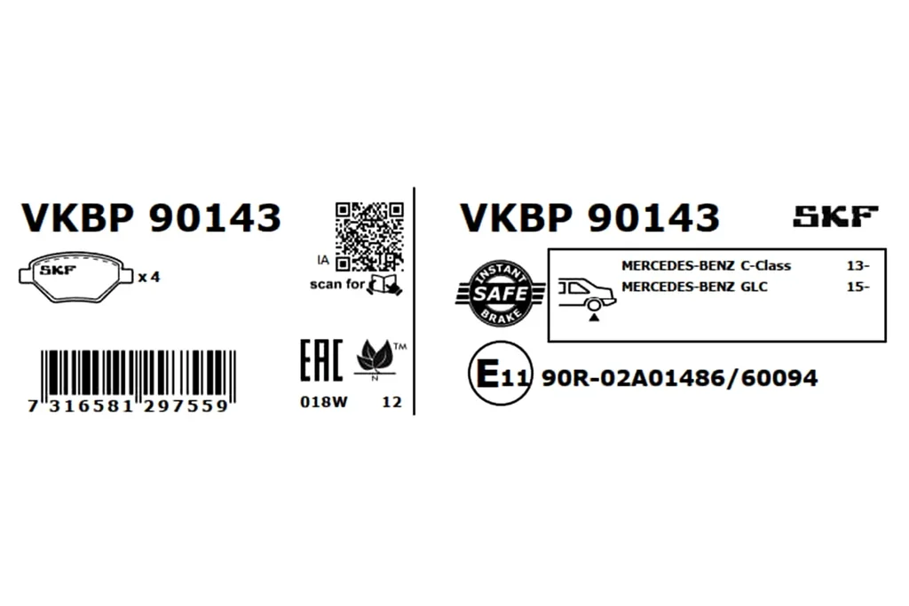 VKBP 90143 SKF Комплект тормозных колодок, дисковый тормоз (фото 2)