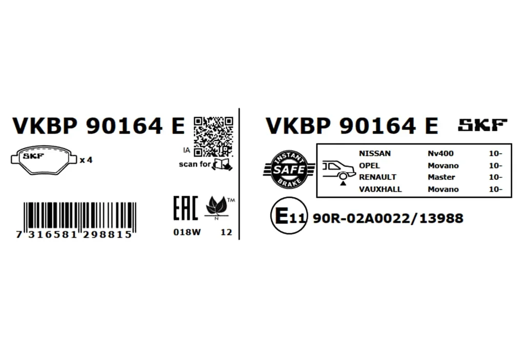 VKBP 90164 E SKF Комплект тормозных колодок, дисковый тормоз (фото 5)