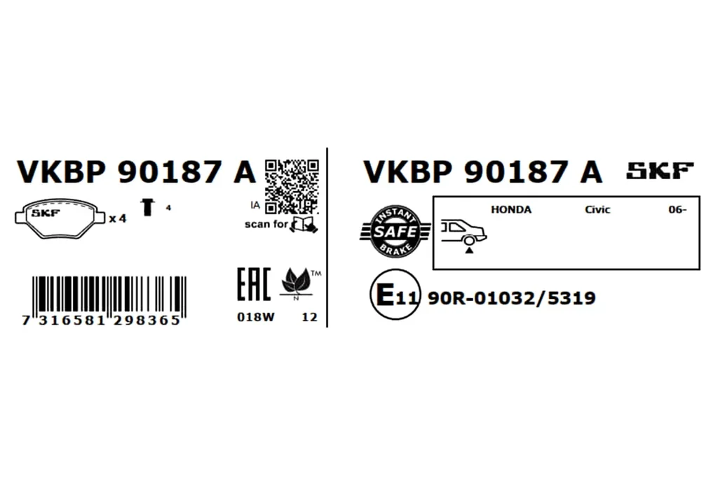 VKBP 90187 A SKF Комплект тормозных колодок, дисковый тормоз (фото 3)