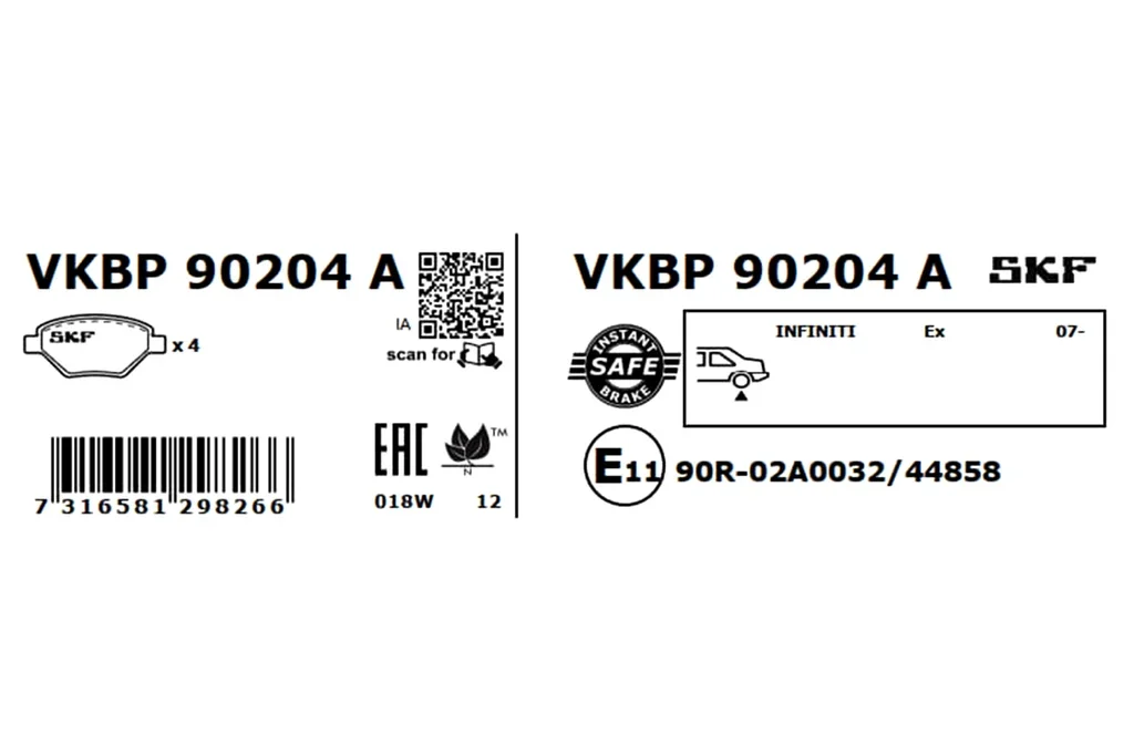 VKBP 90204 A SKF Комплект тормозных колодок, дисковый тормоз (фото 2)