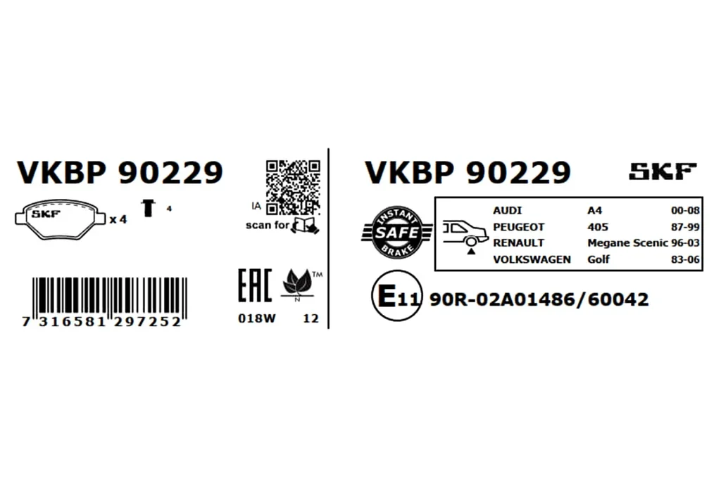 VKBP 90229 SKF Комплект тормозных колодок, дисковый тормоз (фото 2)