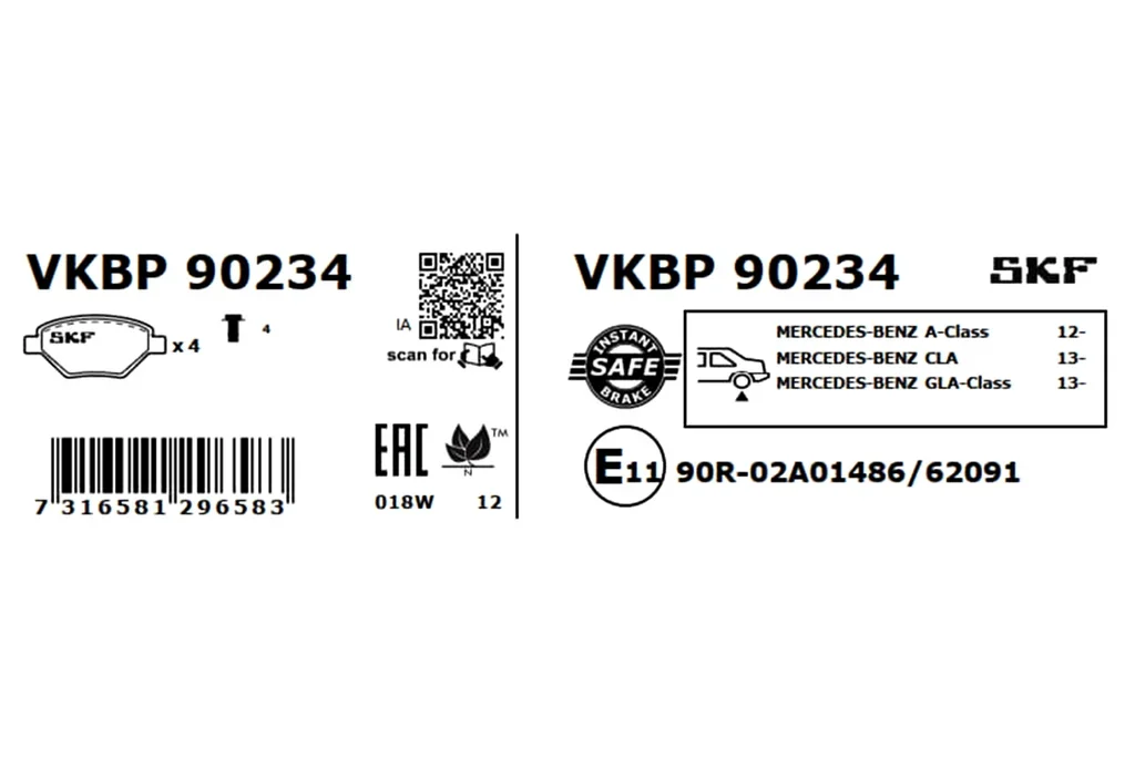 VKBP 90234 SKF Комплект тормозных колодок, дисковый тормоз (фото 2)