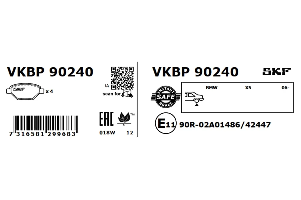 VKBP 90240 SKF Комплект тормозных колодок, дисковый тормоз (фото 1)