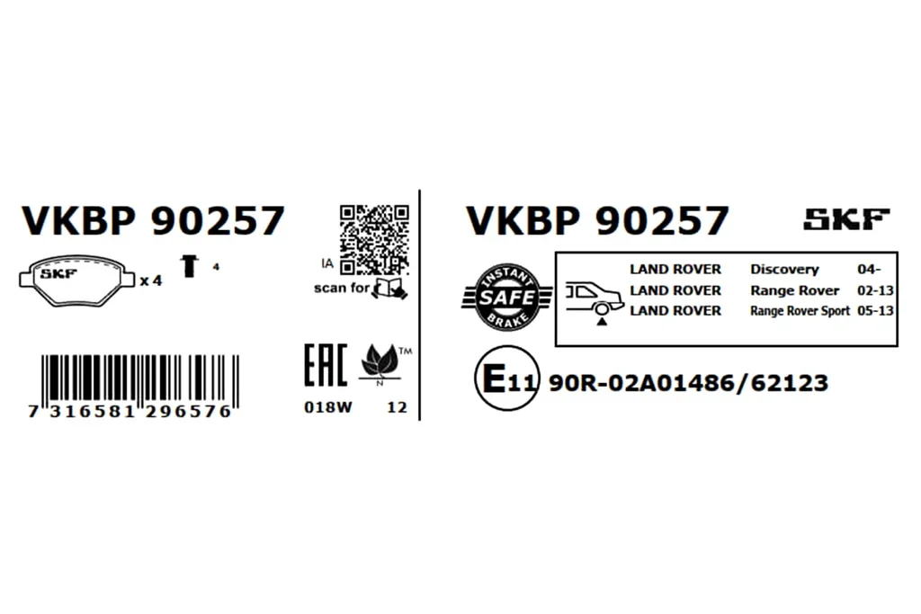 VKBP 90257 SKF Комплект тормозных колодок, дисковый тормоз (фото 3)