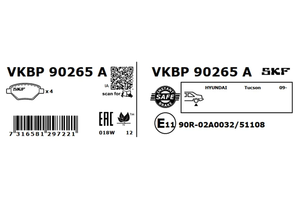 VKBP 90265 A SKF Комплект тормозных колодок, дисковый тормоз (фото 1)